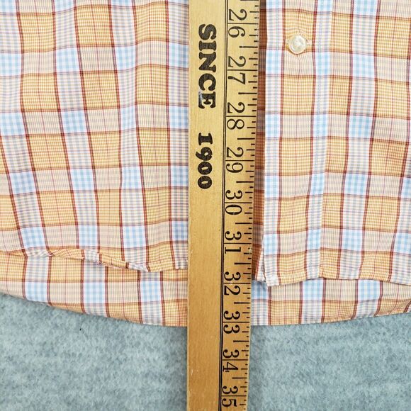 Peter Millar Tailored Fit Dress Shirt Mens Large Orange Blue Plaid Crown Crafted - Picture 5 of 5